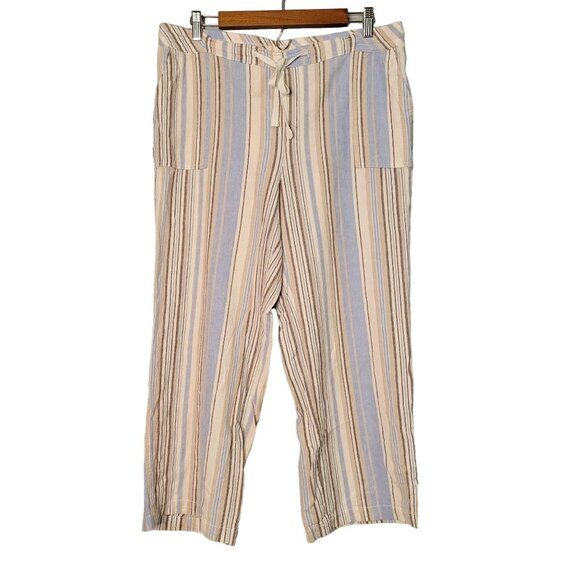 Land n' Sea Women's XL Linen Blend Pants Stripe Beachy Drawstring Pockets - Picture 1 of 6